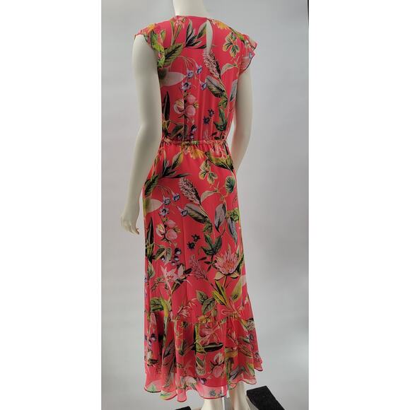 Chicos Maxi Dress Womens 0 Pink Tropical Floral Tassels Lined Swing Flowy - Picture 3 of 16